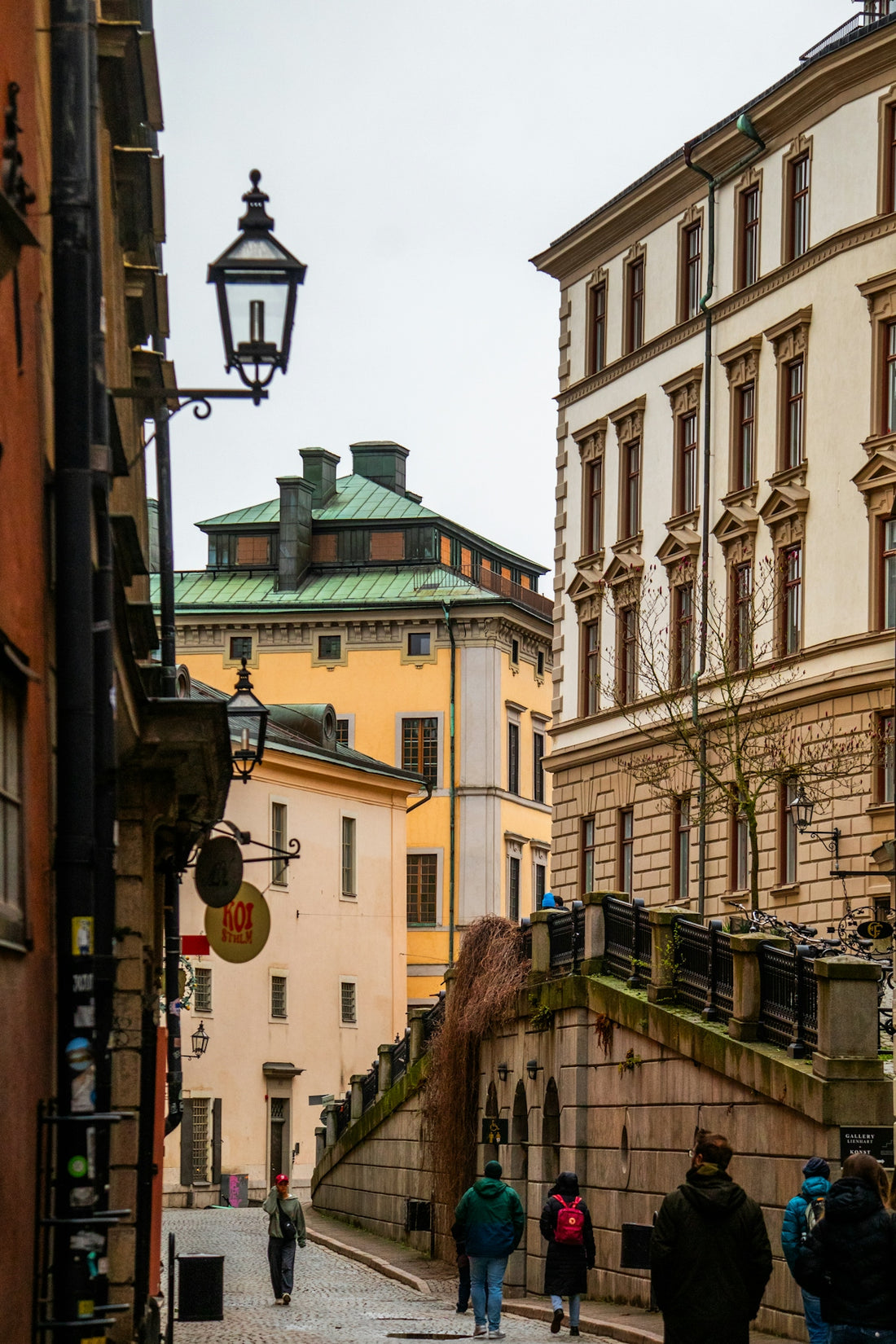 A charming european street view with historic buildings.