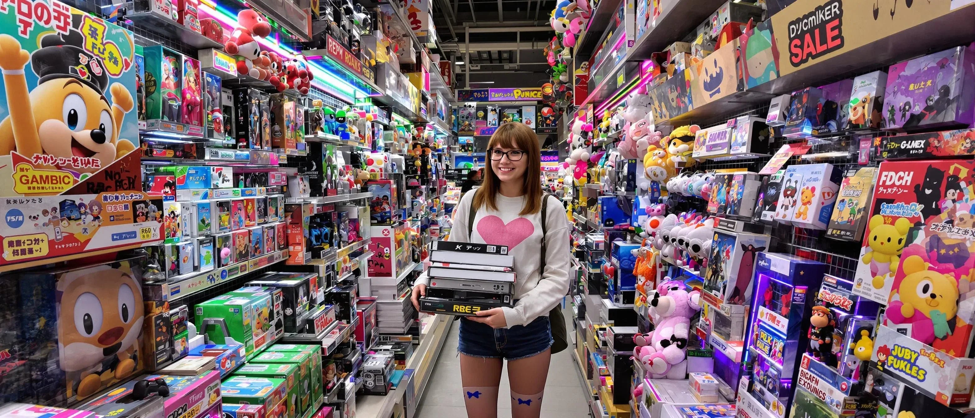 Cute_nerdy_girl_in_a_toystore_filled_with_merchand_95ec6eea-cb1b-4626-9f80-0dc2a1bfb15d - Nerdbutiken