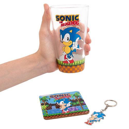Sonic the Hedgehog Nyckelring, Glas and Glasunderlägg Set Classic