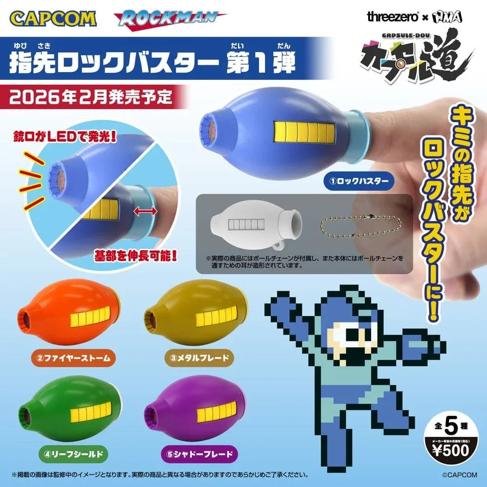 Mega Man Finger Mega Buster 6-delars set Rock Buster Vol. 1 6,5 cm ThreeZero