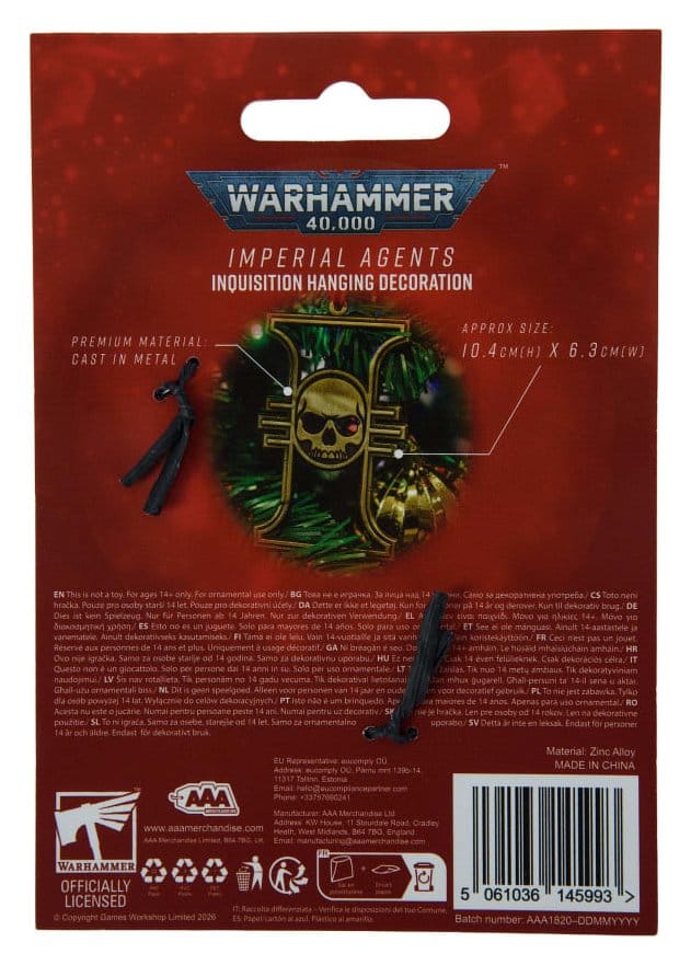 Warhammer 40,000 Hanging Decoration Imperial Agents Inquisition 17 cm