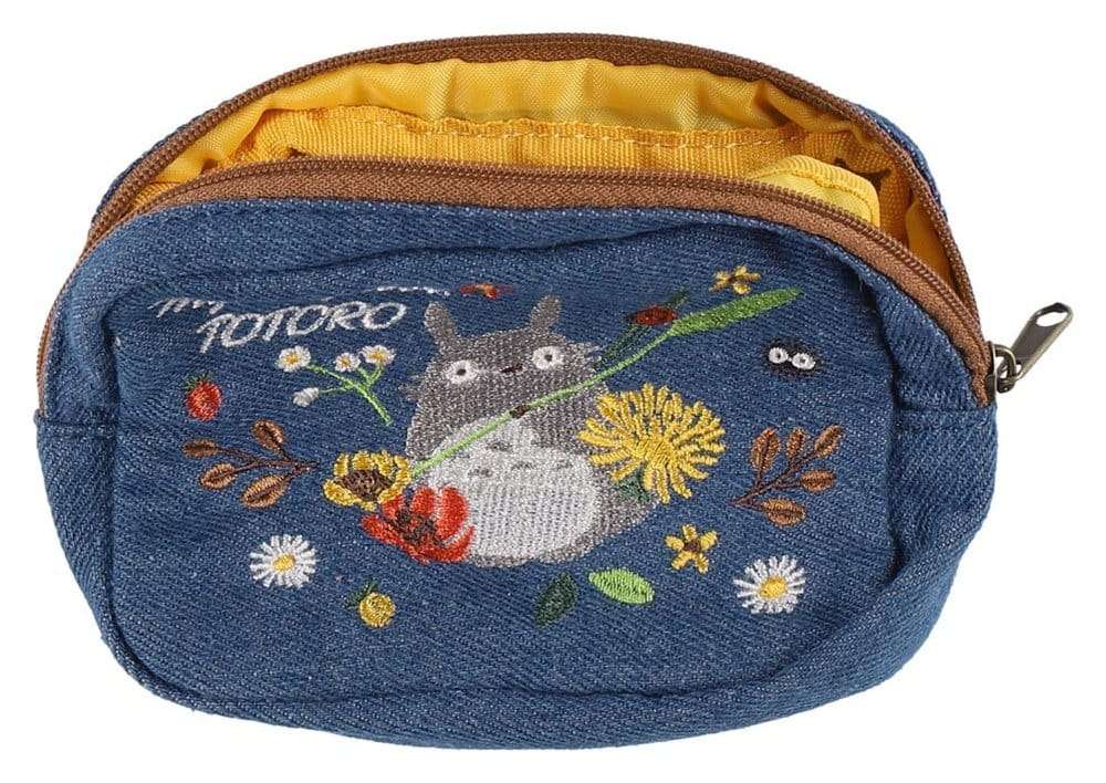 My Neighbor Totoro Denim Pouch Totoro & flower wreath