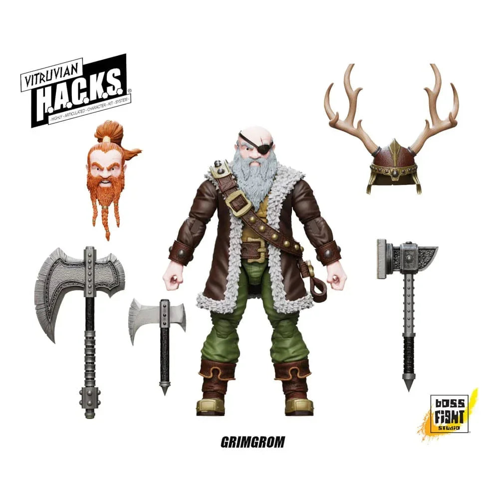 Vitruvian H.A.C.K.S. Action Figur Dwarf Mercenary Grimgrom Boss Fight Studio