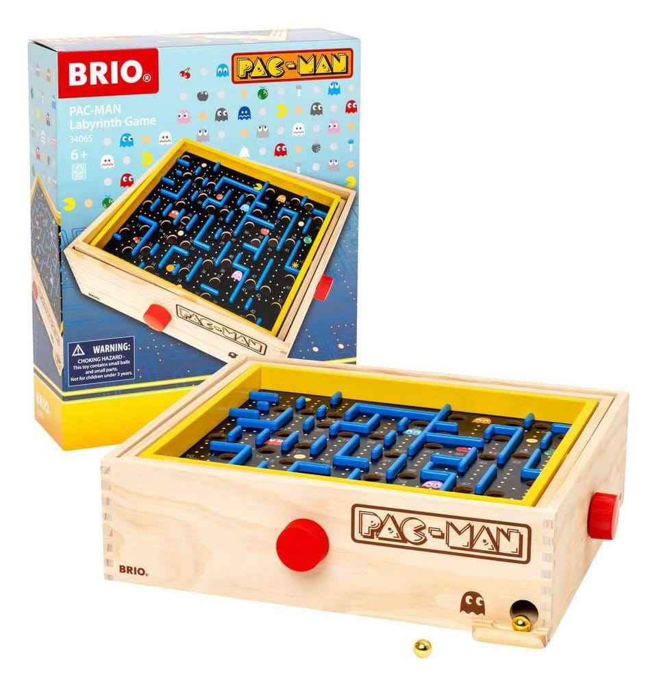 Pac-Man Labyrint – Klassiskt retro brädspel med trälabyrint och joystickstyrning