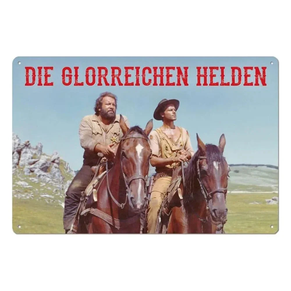 Bud Spencer & Terence Hill Tin Skylt - Die Glorreichen Hjältar 20 x 30 cm Blechwaren Fabrik Braunschweig