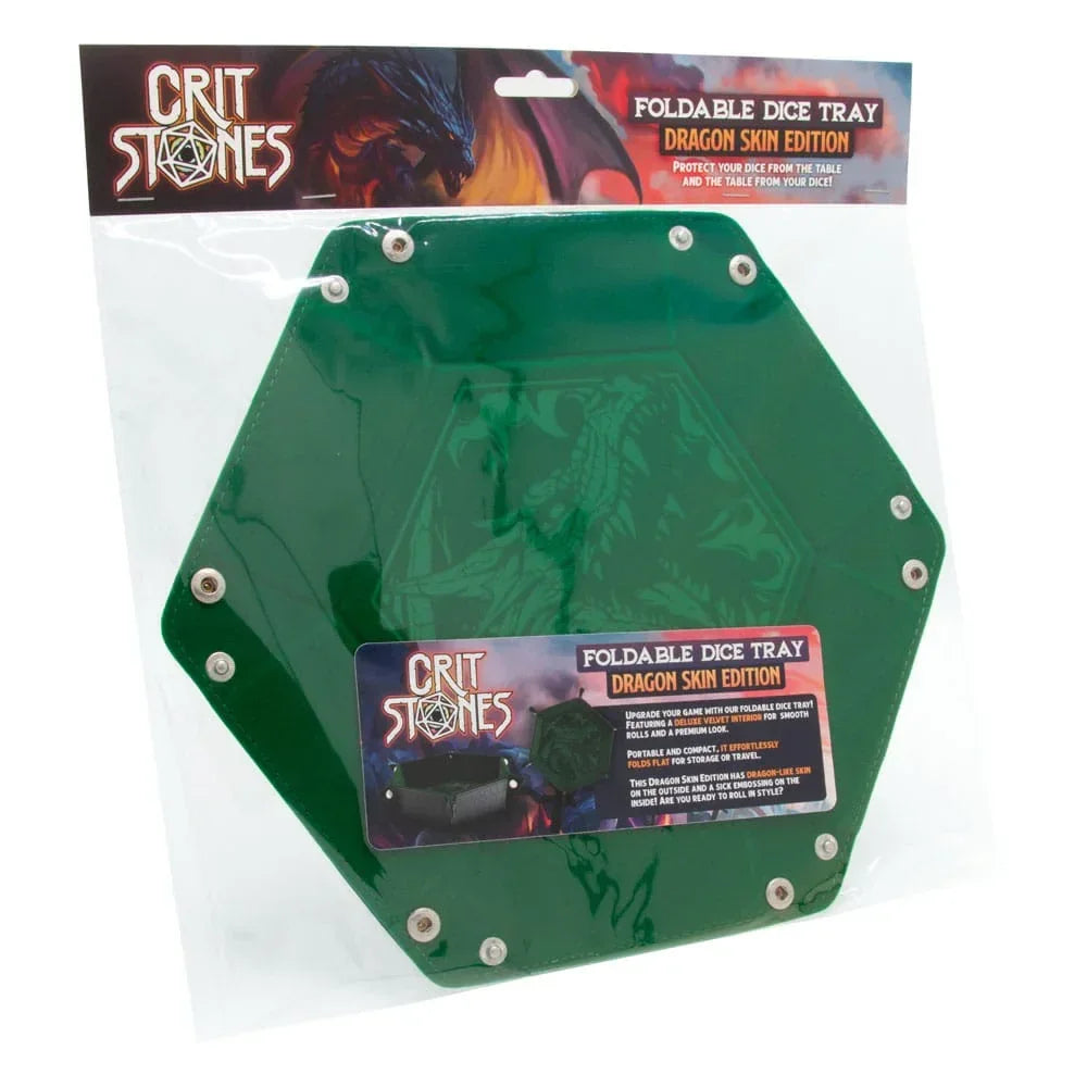 CritStones Fällbar Tärningsbricka Drakskinn Edition Grön Glassstaff