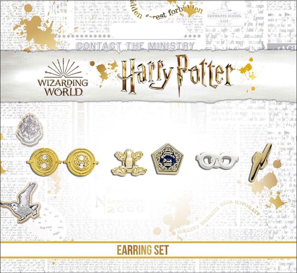 Harry Potter Earrings 3-Pack: Time Turner, Chocolate Frog, Glasses & Lightning Bolt (Silver Plated)