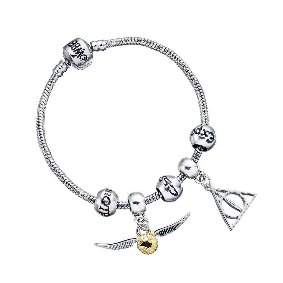 Harry Potter Armband Charm Set - Dödsrelikerna/Snitch/3 Trollformelpärlor (silverpläterad) The Carat Shop