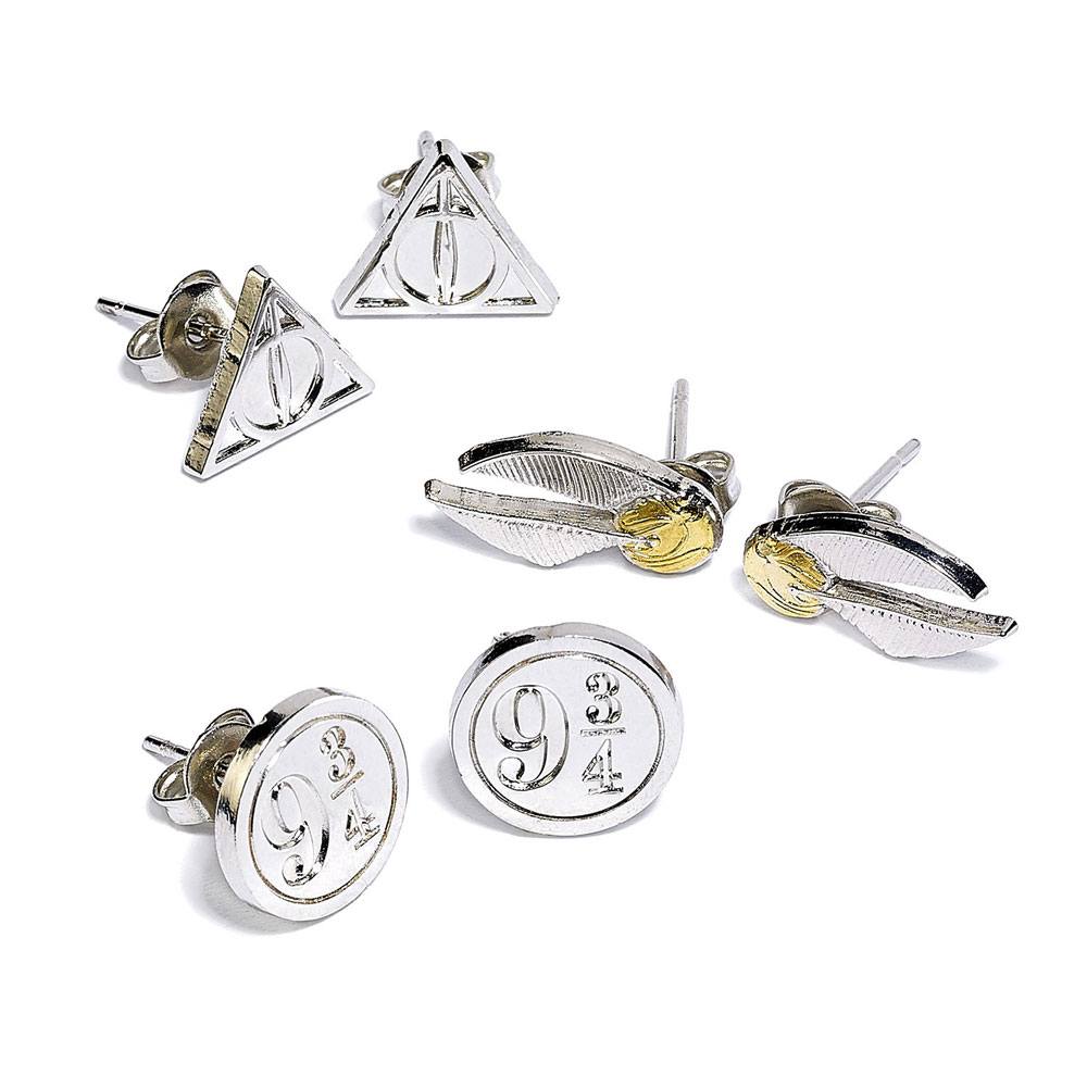 Harry Potter Örhängen 3-Pack Snitch/Deathly Hallows/Platform 9 3/4 (silverpläterade) The Carat Shop