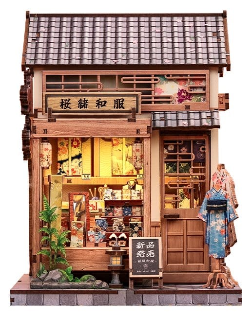 Minihus modellbyggsats Sakura och Kimono-butik 19 x 14 cm