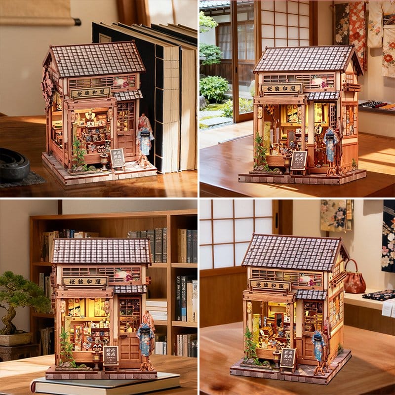 Minihus modellbyggsats Sakura och Kimono-butik 19 x 14 cm