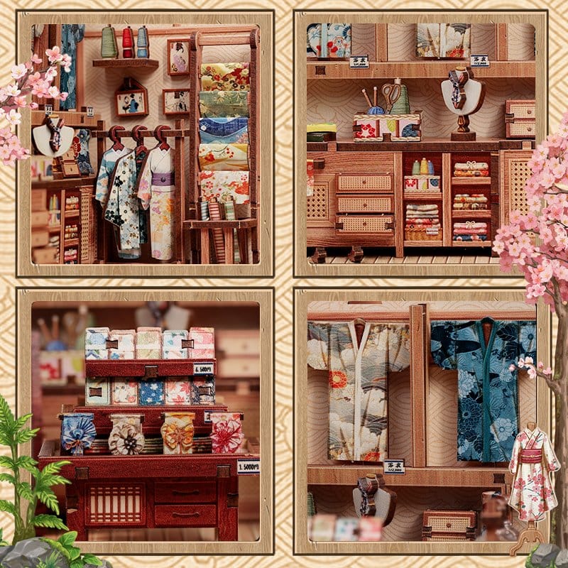 Minihus modellbyggsats Sakura och Kimono-butik 19 x 14 cm