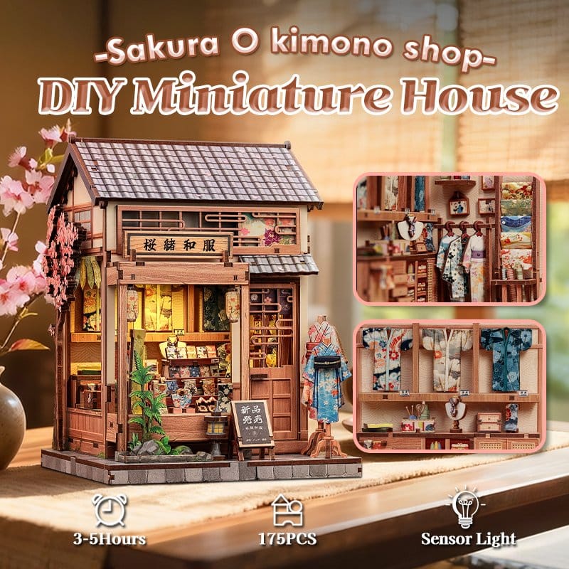 Minihus modellbyggsats Sakura och Kimono-butik 19 x 14 cm