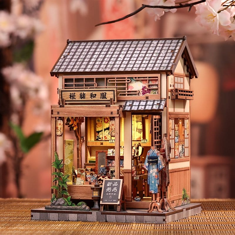 Minihus modellbyggsats Sakura och Kimono-butik 19 x 14 cm