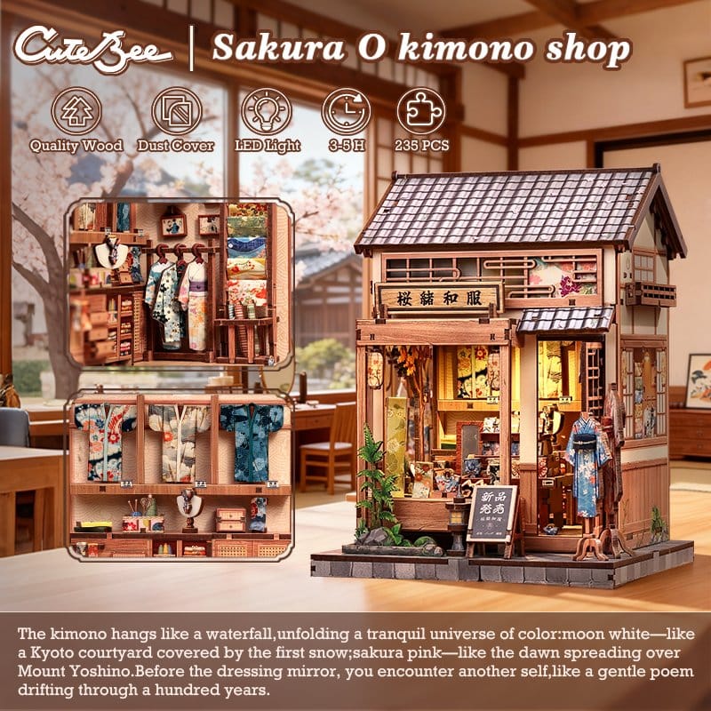 Minihus modellbyggsats Sakura och Kimono-butik 19 x 14 cm