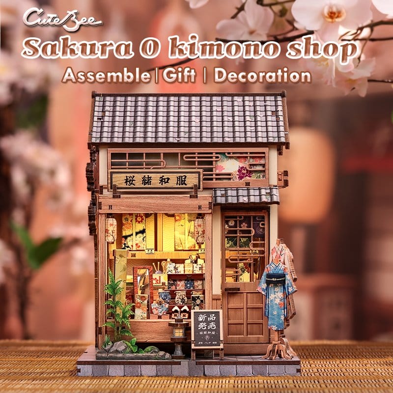Minihus modellbyggsats Sakura och Kimono-butik 19 x 14 cm