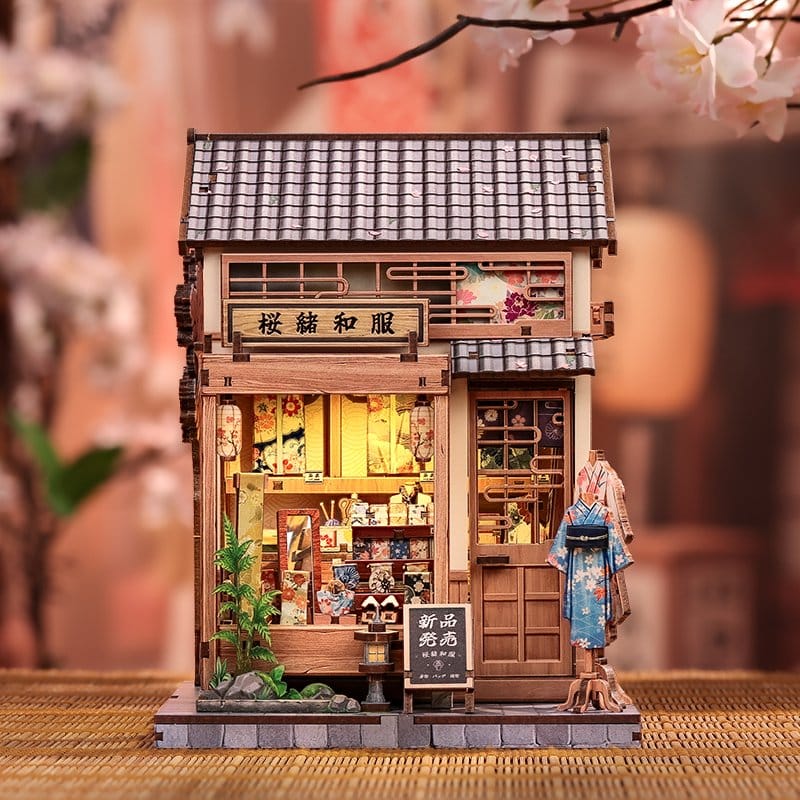 Minihus modellbyggsats Sakura och Kimono-butik 19 x 14 cm