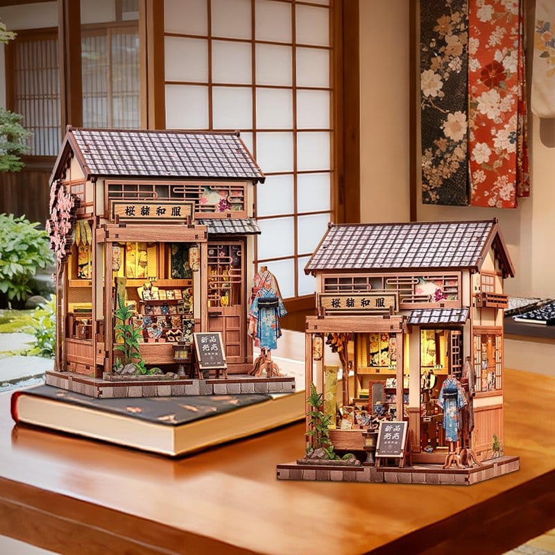 Minihus modellbyggsats Sakura och Kimono-butik 19 x 14 cm