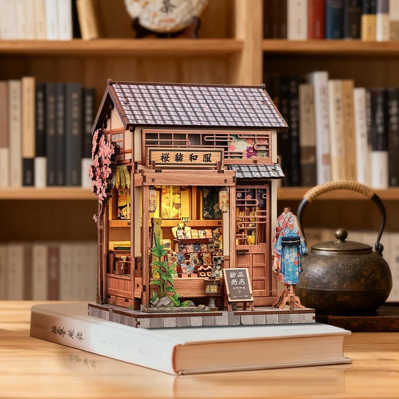 Minihus modellbyggsats Sakura och Kimono-butik 19 x 14 cm