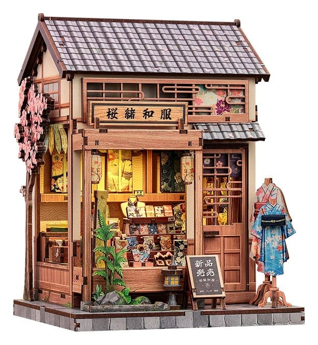 Minihus modellbyggsats Sakura och Kimono-butik 19 x 14 cm