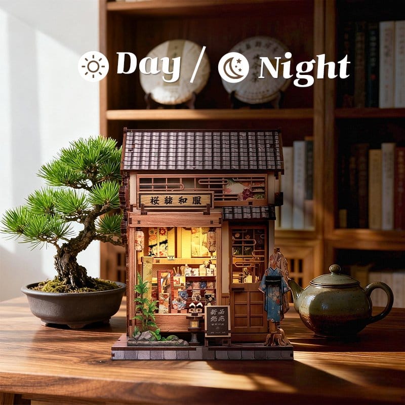 Minihus modellbyggsats Sakura och Kimono-butik 19 x 14 cm