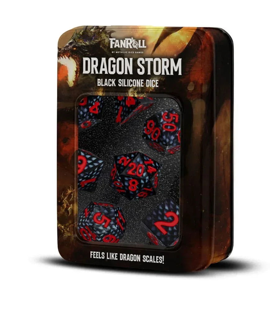 Dragon Storm Sharp Edge Silicone Dice Set - Svart Drakskala (7) FanRoll