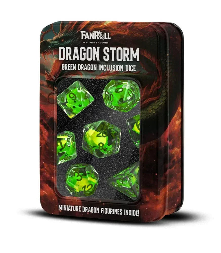 Dragon Storm Inklusions Tärningsset Grön Drage (7) FanRoll