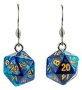 Lair Wear Dice Earrings D20 Blue & Light Blue with Gold
