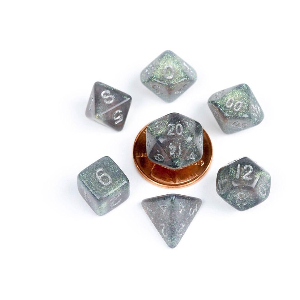FanRoll Mini Dice Set Stardust Gray med Silver Numbers (7) FanRoll