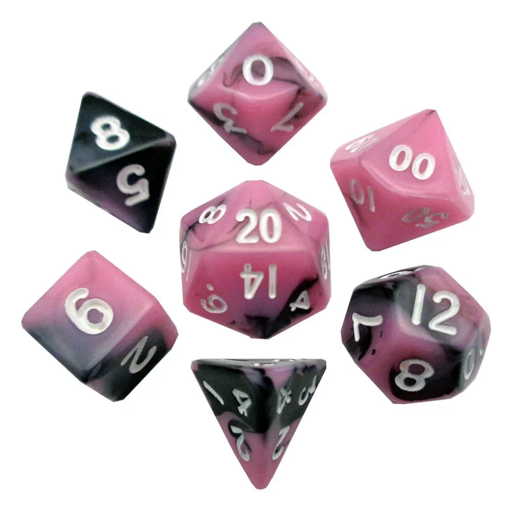 FanRoll Mini Dice Set Rosa/Svart med Vita Siffror (7) FanRoll