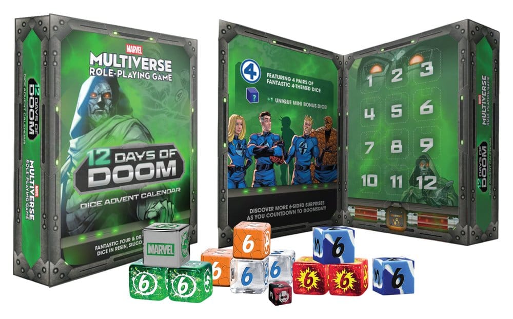 Marvel Multiverse RPG adventskalender 12 Days of Doom tärningar
