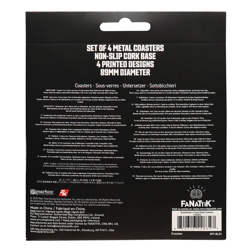 Borderlands Coaster 4-Pack - Metal Coasters med Korkbotten FaNaTtik