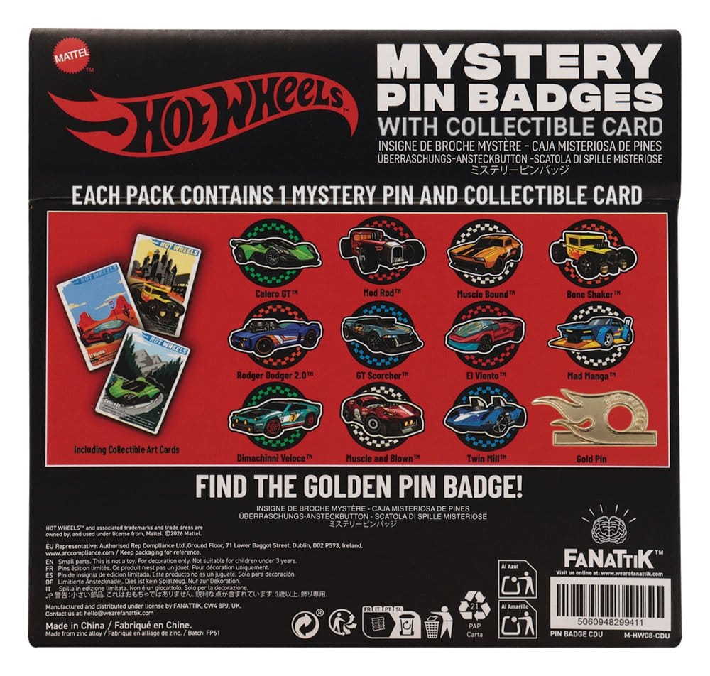 Hot Wheels Mystery Pinsamling i Blindbox med 12 Märken och Samlarkort