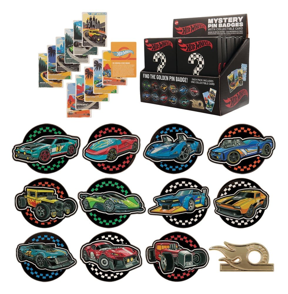 Hot Wheels Mystery Pinsamling i Blindbox med 12 Märken och Samlarkort