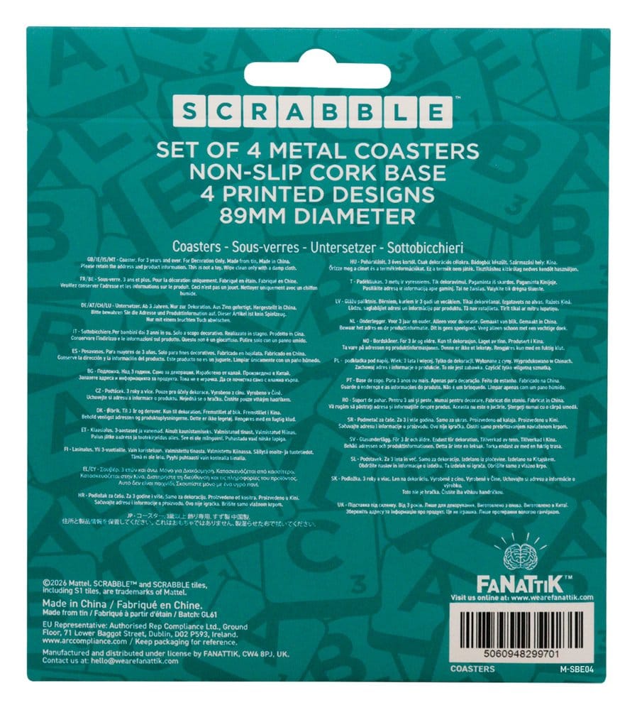 Scrabble Underlägg 4-Pack i Tryckt Metall