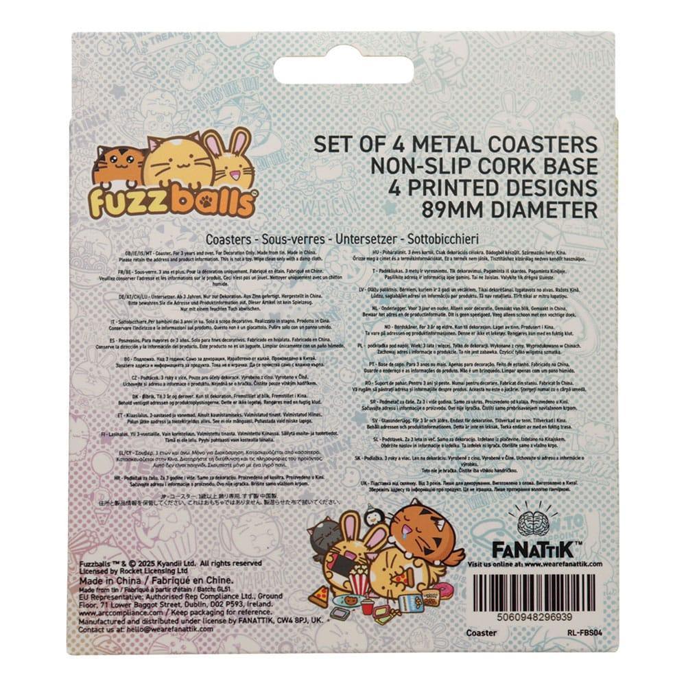 Fuzzballs Coaster 4-Pack - Färgglada Underlägg med Katt, Kanin och Tiger FaNaTtik