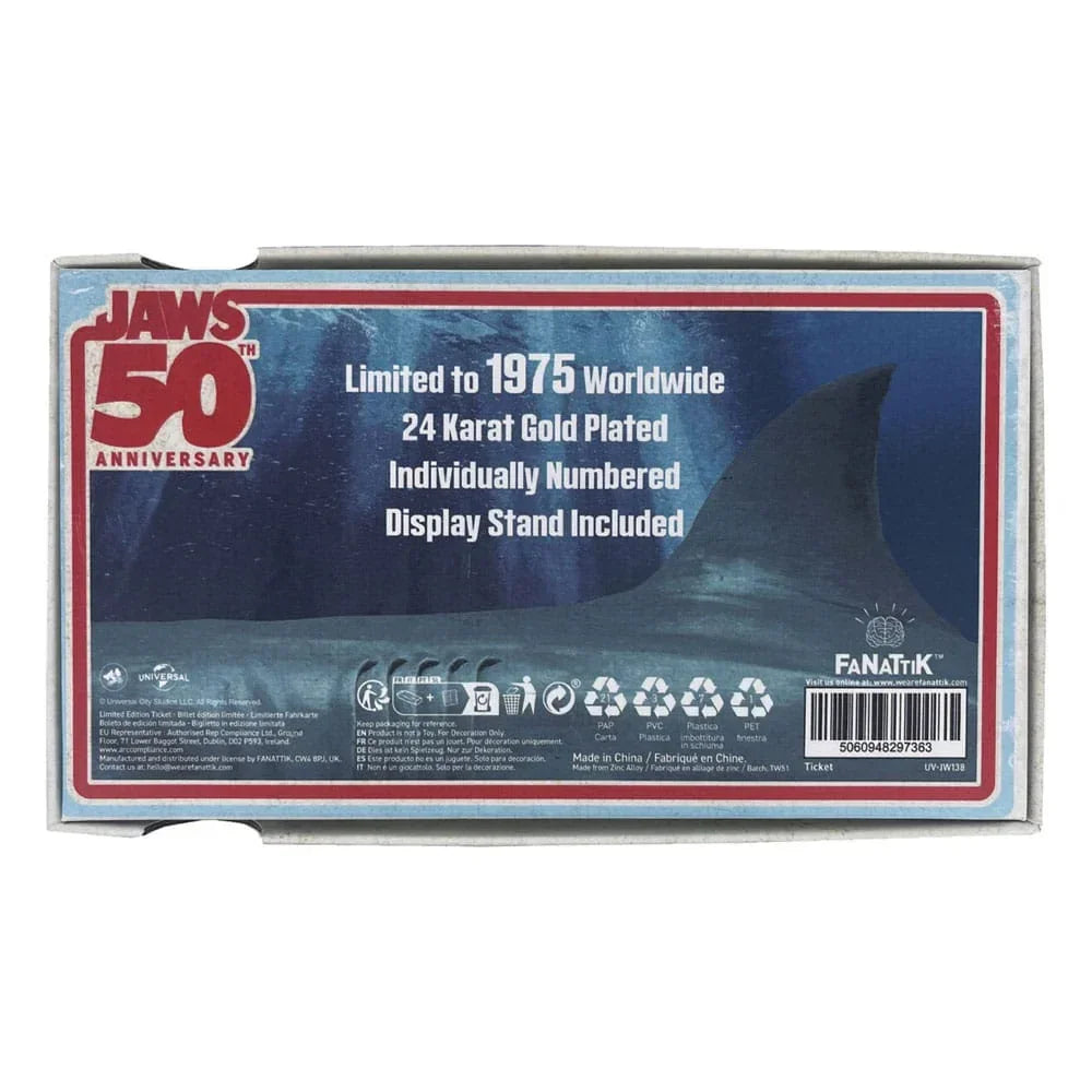 Jaws Replica 1/1 50-årsjubileum Regatta Biljett i 24k Guldplätering FaNaTtik