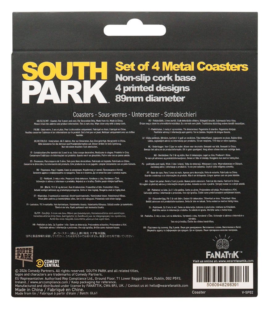 South Park Underlägg 4-Pack – Officiellt Licensierade Drinkunderlägg med Cartman, Stan, Kyle och Kenny