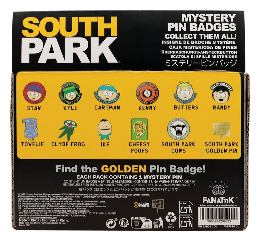 South Park Mystery Pin Badges Display (12) – Samlarset med 12 exklusiva pins från South Park