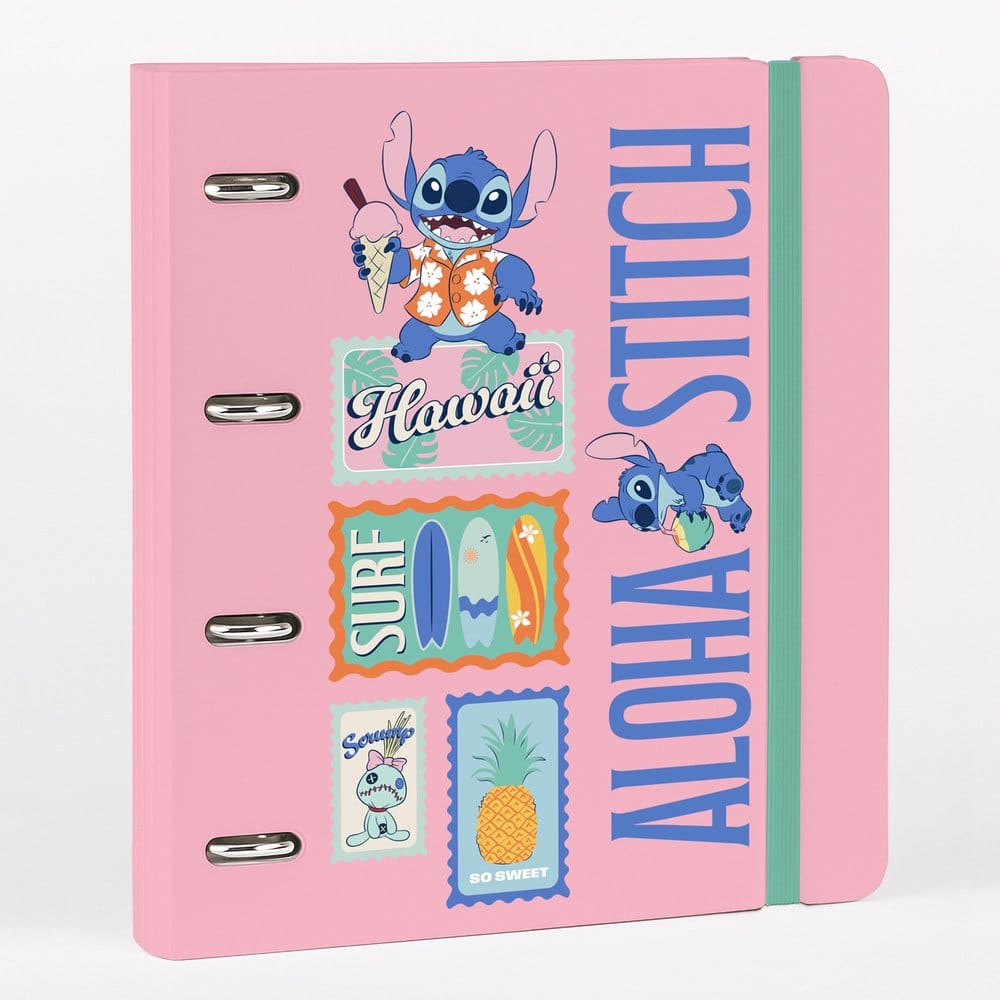 Disney Stitch fyra-ring pärm med personlig avdelare och elastiskt band