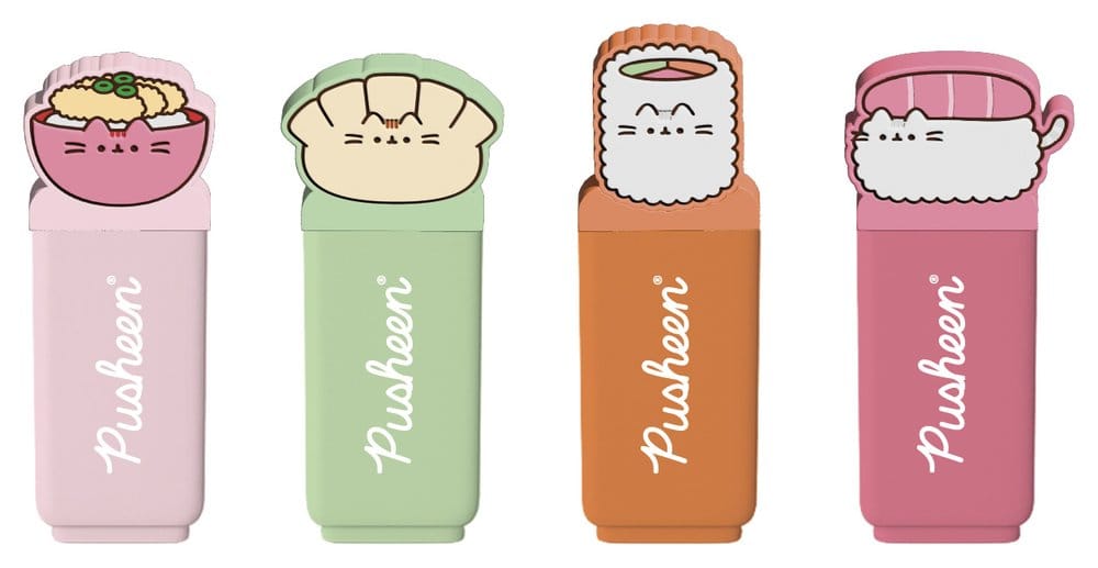 Pusheen Markeringspennor med 3D-sushirollstopp, set om 4 stycken