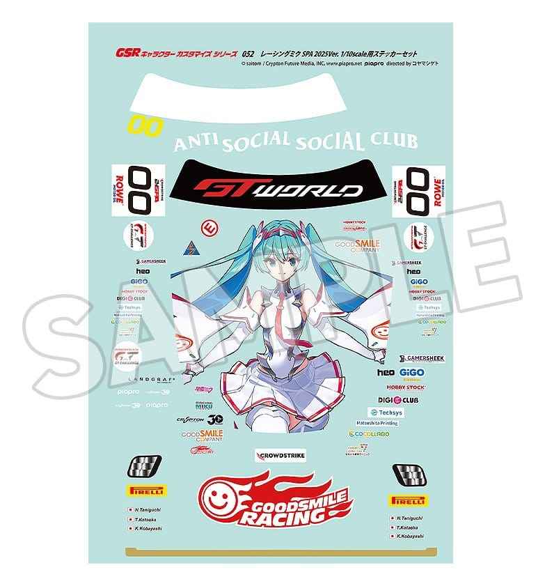Hatsune Miku GSR Karaktärsanpassningsserie 052 Klistermärkesset för GSR-bilar 1/10 Racing Miku SPA 2025 Ver.