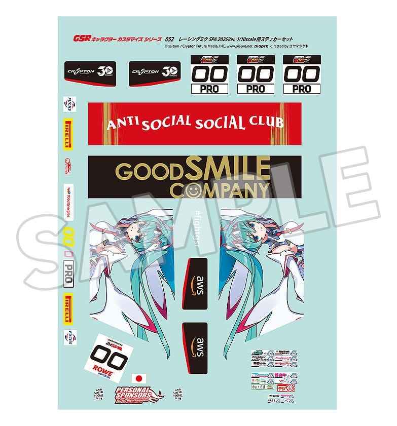 Hatsune Miku GSR Karaktärsanpassningsserie 052 Klistermärkesset för GSR-bilar 1/10 Racing Miku SPA 2025 Ver.