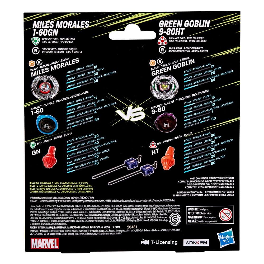 Beyblade X och Marvel Samarbete Miles Morales 1-60GN mot Green Goblin 9-80HT Hasbro
