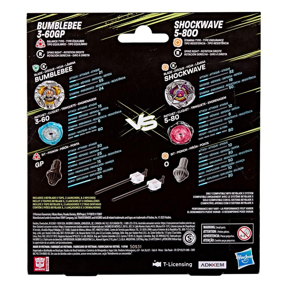 Beyblade X och Transformers Collab Bumblebee 3-60GP vs. Shockwave 5-80O Hasbro
