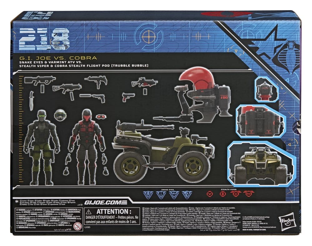 G.I. Joe Classified Series Actionfigur & Fordonsset Snake Eyes & Varmint ATV mot Stealth Viper & Cobra Stealth Flight Pod (Trubble Bubble) 15 cm