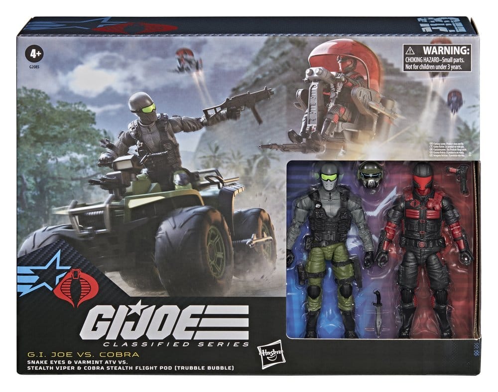 G.I. Joe Classified Series Actionfigur & Fordonsset Snake Eyes & Varmint ATV mot Stealth Viper & Cobra Stealth Flight Pod (Trubble Bubble) 15 cm