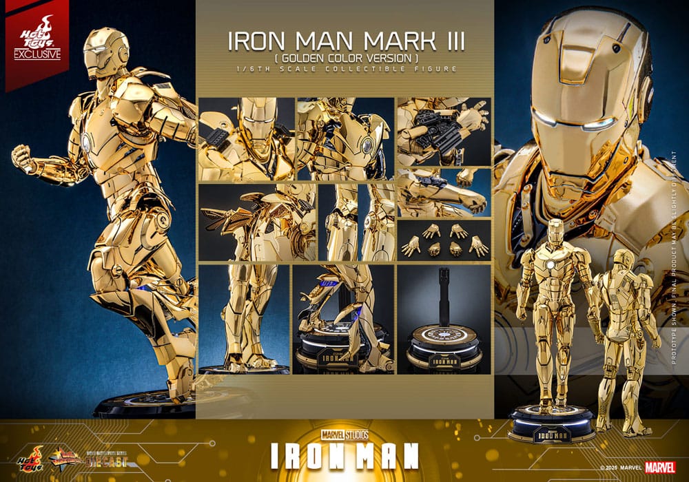 Iron Man Movie Masterpiece Diecast Action Figur 1/6 Mark III (Guldversion) Hot Toys