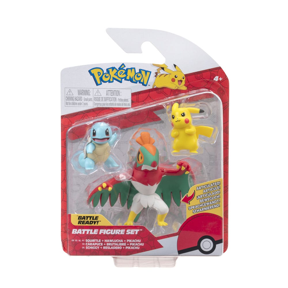 Pokémon Select Battle Figur: Pikachu, Squirtle, Hawlucha 7,5 cm Jazwares