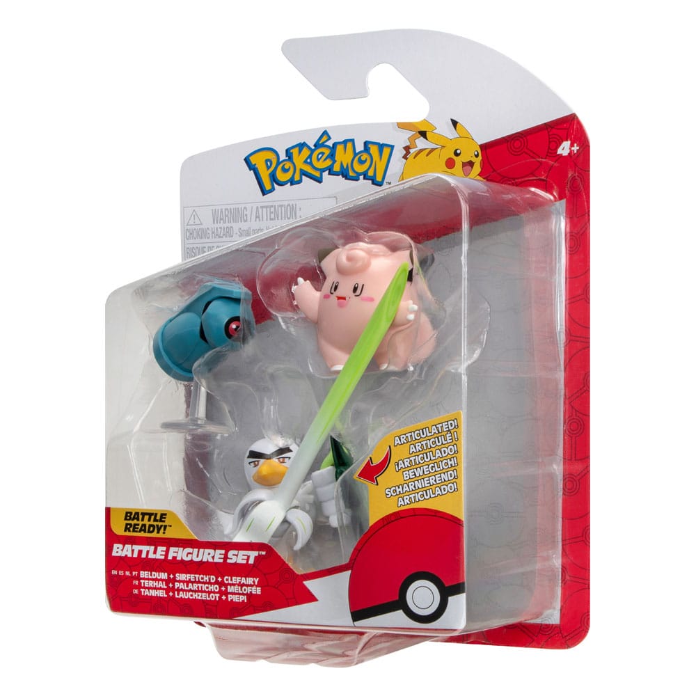 Pokémon Battle Figurset 3-Paket: Clefairy, Beldum, Sirfetch'd - 5 cm Jazwares